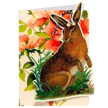 Brown Bunny with Flowers Easter Card ~ England